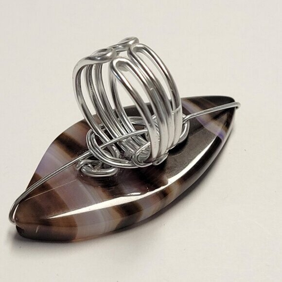 Statement Agate Cabochon Adjustable Band Handmade Semi Precious Ring - Picture 4 of 10